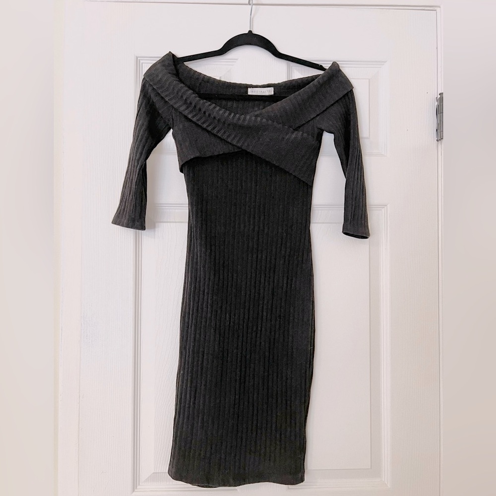 Socialite Black Off the Shoulder Knit Dress